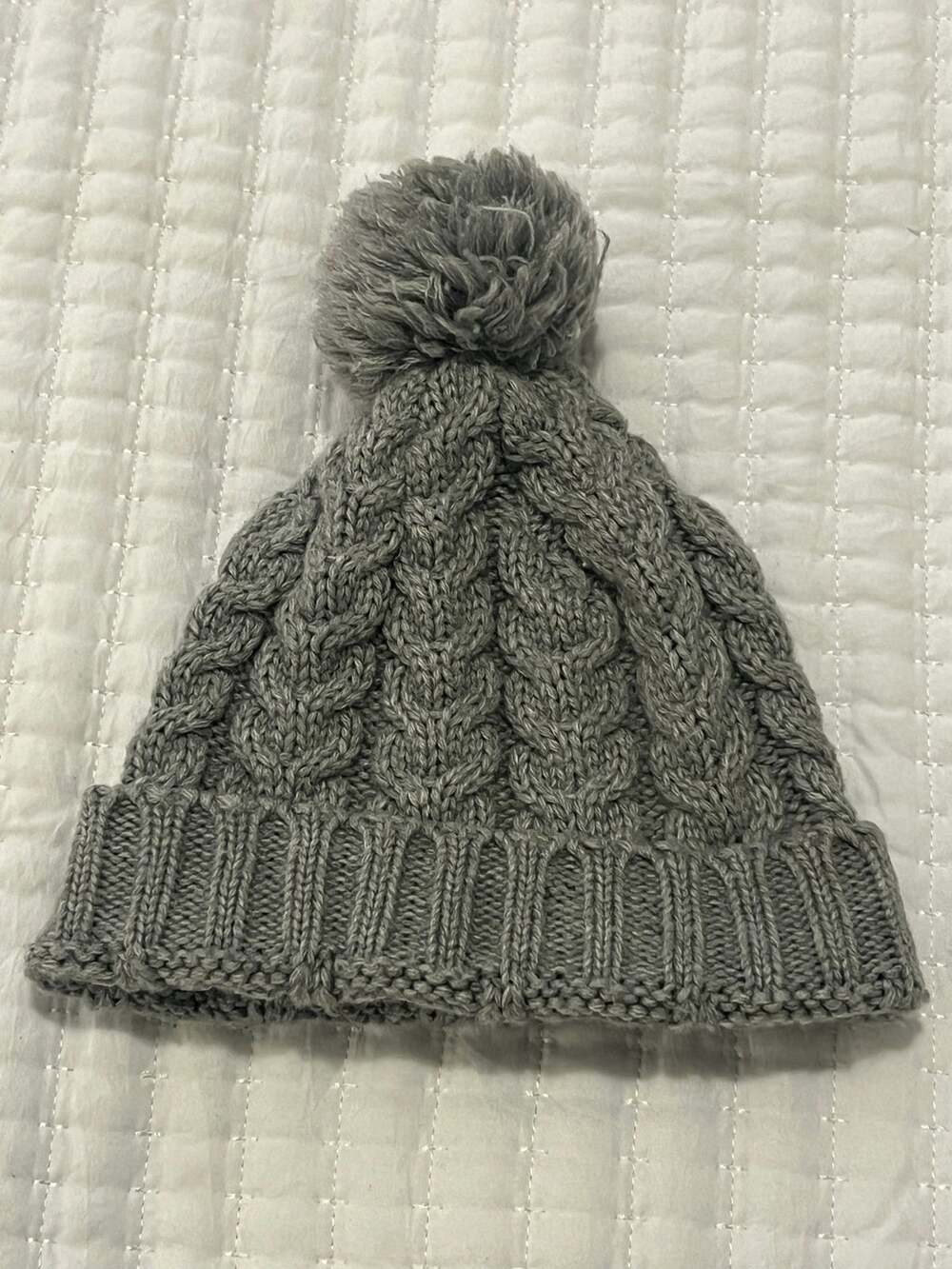 Nike Kids Grey Cable Knit Beanie Hat with Pom Pom